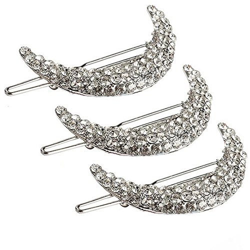 Polytree 3pcs Fashion Charming Silver Crystals Hair Clip Bang Rhinestones Moon Clamp Hairpins