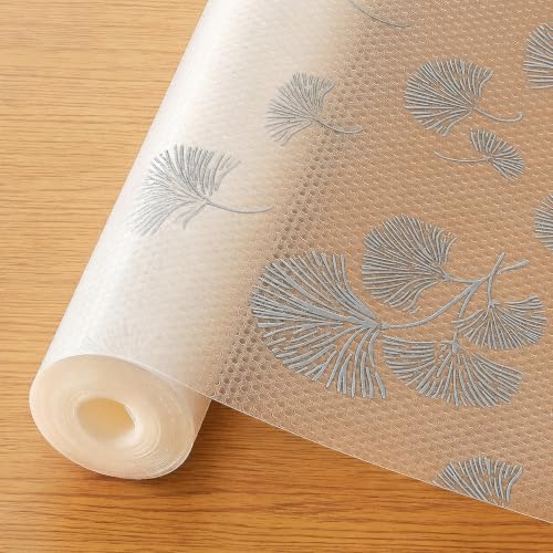 Image of ElastPro (45 cm X 3 m) Printed Shelf Liners for Kitchen Shelves, Drawer Mat, Shelf Liner, Fridge Mats, Kitchen Cabinet Drawer Mat Liner Sheets (Fan Leaf Silver)