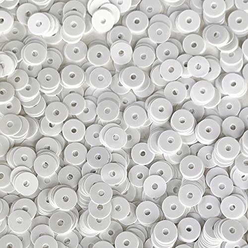 6mm Flat Sequins Bright White Opaque Glossy High Shine Medium Hole Made in USA