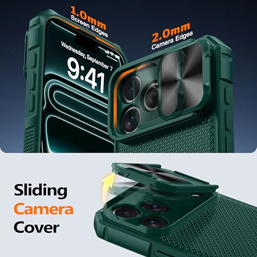 Image of Magnetic for iPhone 17 Pro Max Case [Slide Camera Cover] [Compatible with Magsafe] [Kickstand] [Military Grade Protection] Shockproof Rugged Case for iPhone 17 Pro Max,Green