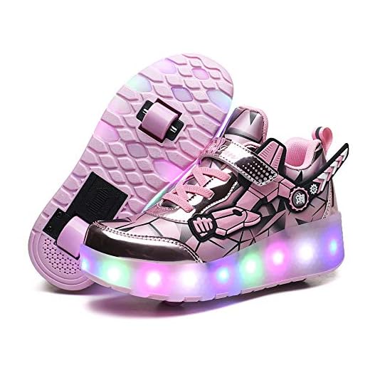 Zapatos con Ruedas Zapatillas con Dos Ruedas para niños y niña 7 Colores cambiantes con Luces LED para Patines Ajustables, Patines en línea con Ruedas