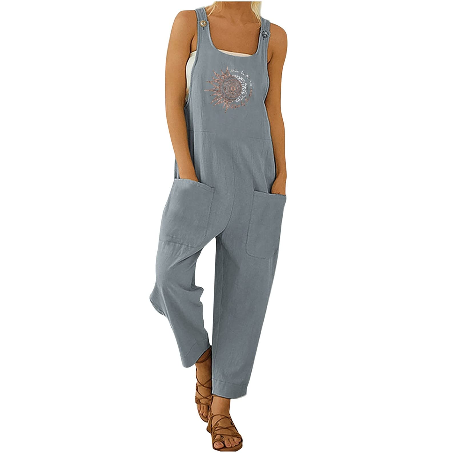 riou Mono Mujer Verano 2024 Talla Grande Casual Ajustable Correa Monos Rompers Flojo Retro Harem Mamelucos Casuales Traje de Clubwear para Mujeres Pierna Suelta Mamelucos