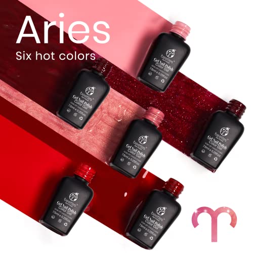 Beetles Zodiac Collection Kit de esmalte em gel, Áries - Coleção Reborn Sun, 6 peças, esmalte em gel