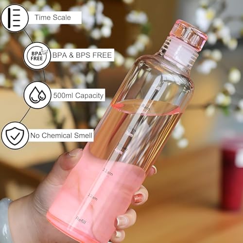 Image of Borosilicate Glass Water Bottle 500ml Pack of 6 - Leak Proof Airtight Cap | Time Marker | BPA Free Fridge Bottle for Office, Gym, School, Travel | Reusable Multicolor Set (Multicolor)