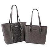 Montana West Tote Bag for Women Vegan Leather Purse and Handbags Set Embossed Collection Purse 2Pcs Set Grey MWC2-G052A-GY