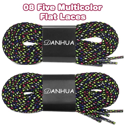 Image of Flat Shoelaces Multicolor Twill Point Thick Shoe Lace Shoestring 2 Pair