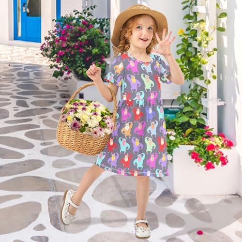 ALAZA Girls Summer Dress Short Sleeve Gorilla Cartoon Casual Girls Dresses for Kids 2-8 Years4