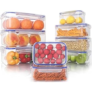 KICHLY 18 Stuks plastic Luchtdichte Voedselopslagcontainer (9 Containers, 9 Deksels) Plastic voedselcontainers voor keuken, pantry – Microgolfoven- en Diepvriesbestendig, Lekvrij – BPA-Vrij