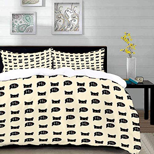 Yaoni Bedding Juego de Funda de Edredón - Gato, Gatitos Negros jóvenes Que se esconden y Dicen Hola Mascotas domésticas Encanta/Microfibra Funda de Nórdico y Fundas de Almohada - (Cama 200 x 200cm)