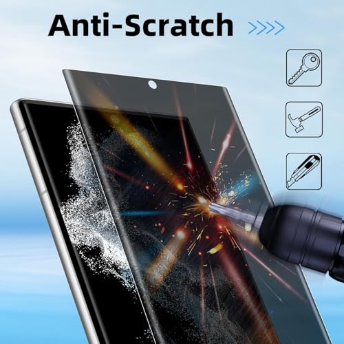Image of EZ-GLAZ Privacy Tempered Glass for Samsung Galaxy S22 Ultra (Pack of 1) | Curved UV Privacy Glass | 9H Hardness | Anti-Spy Screen Protector | Fingerprint Unlock Support | HD Clarity | Case Friendly