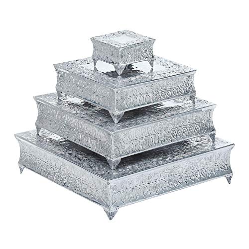 Best Deal 🛒 Shalimar Showroom Shalimar's Aluminium Wedding Cake Stand Intricately Designed Home Decor, 22 by 18 by 14 by 6-Inch, (Square Set of 4)