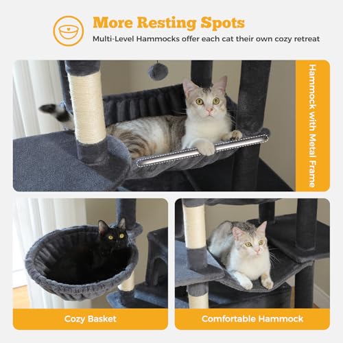 Image of MUTTROS 81 inch Heavy Duty Cat Tree for Large Cats up to 20lbs - Extra Tall Cat Tower with Metal Frame Hammock, 6 Sisal Scratching Posts, 2 Perches - Indoor Cat Furniture for Maine Coon, Dark Gray