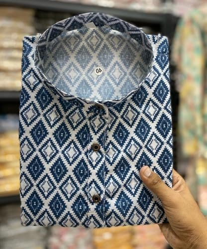 Image of FOXDX Men's Cotton Blend Printed Long Kurta Suitable for All Indian Wedding, Occasions, and Festivals