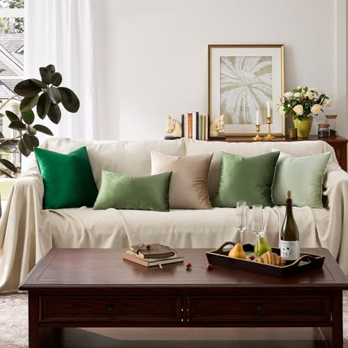 Image of GIGIZAZA 12x20 Olive Green Pillow Covers Velvet Lumbar Pillow Decorative Throw Pillows Couch Sofa Covers Bedroom Set of 2