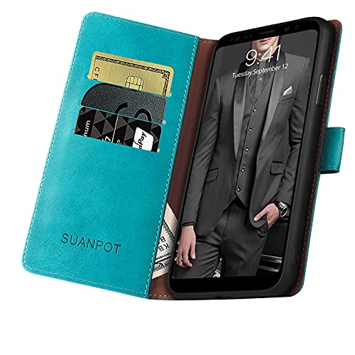 Samsung Note 8 coque portefeuille SUANPOT bleu vert 6.3"