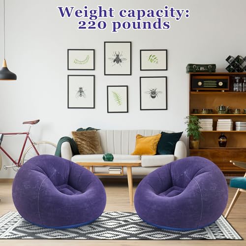 Image of Realspring Inflatable Bean Bag Chairs Outdoor Blow up Camping Chairs Inflatable Lazy Sofa Folding Portable Bean Bag Loungers Couch for Movie Night(Blue,2 Pcs)