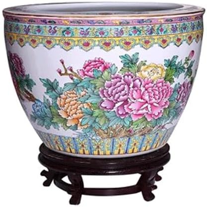 GUERNSEY Aquarium Ceramic Hand-Painted Pastel Fish Tank Sleeping Bowl Flower Pot Living Room Turtle Tank Outdoor Courtyard Water Tank Small Fish Tank(Large)