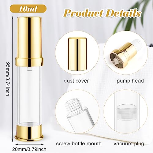 10 Pcs Empty Airless Pump Bottle Travel Cosmetic Cream Pump Bottle Refillable Vacuum Dispenser Pump Containers for Lotion Cream and More (gold-10ml)3