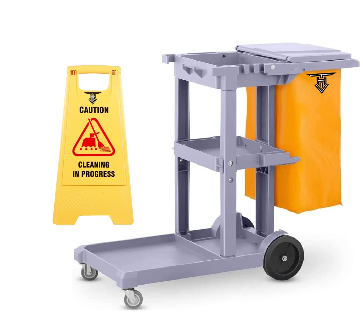 TARGET HYGIENE Janitor Cart Trolley with Free 1 Pc Caution Cleaning in Progress Sign Board (Full Set) (B08C7J6N3S) Amazon Price History, Amazon Price Tracker