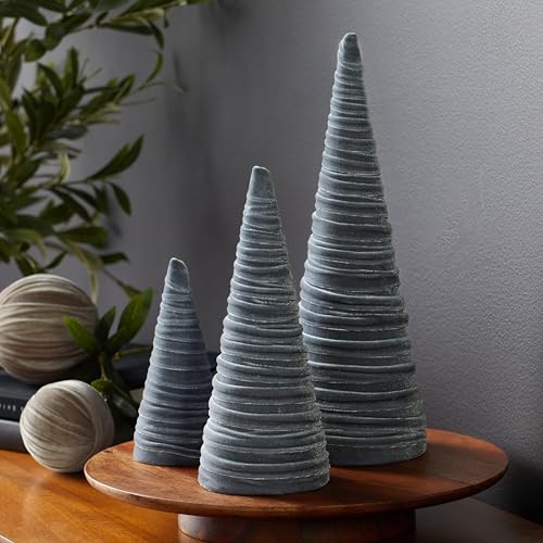 Image of Set of 3 Gray Velvet Trees, Winter Wedding Centerpiece, Modern Valentine Accent, Elegant Entryway, Office Bookshelf, Cozy Handcrafted Gift for (Gray)