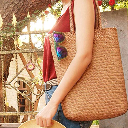 Women's Straw Woven Shoulder Bag Large Capacity Handbag Large Tote Beach Casual Bag3