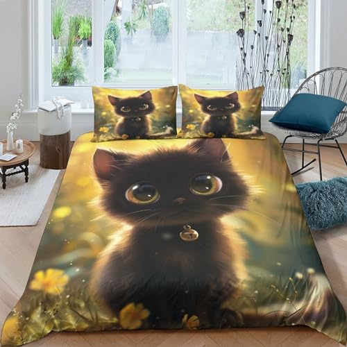 Housse de couette 220x240 chat mignon avec fermeture éclair