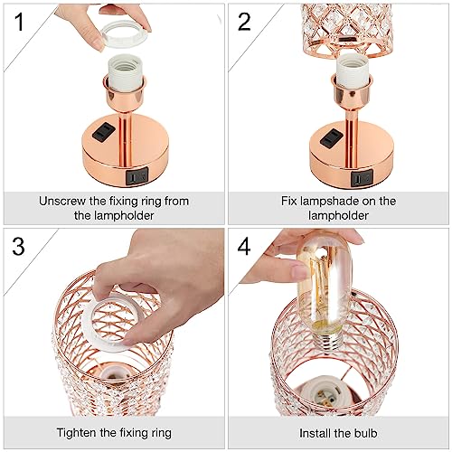 Hong-In Rose Gold Lamp Set Of 2, 3-Way Crystal Table Lamp Touch Control With Usb-C+A & Ac Ports thumb #7