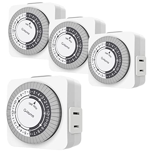 G-Homa Timers for Electrical Outlets,24 Hour Mini Indoor Plug-in Mechanical Timer,30 Minute Intervals, 2 Prong,Daily On/Off Cycle, for Grow Light,Christmas Lights, Lamps (4 Packs,ETL Listed) G-Homa Timers for Electrical Outlets,24 Hour Mini Indoor Plug-in Mechanical Timer,30 Minute Intervals, 2 Prong,Daily On/Off Cycle, for Grow Light,Christmas Lights, Lamps (4 Packs,ETL Listed)