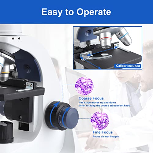 creahub Compound Monocular Microscope for Adults Students, 40X-2000X Magnification, Microscopes with 1.3 MP USB Eyepiece Camera, Phone Adapter and Microscope Slide Set for Laboratory School Education - Thumbnail 5