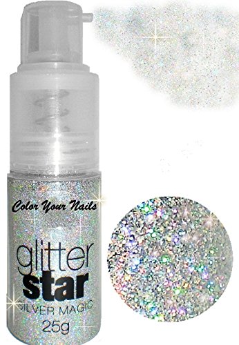 25g Glitterpuder Spray.MAGIC SILBER -IRISIEREND. Auch für Haut und Haar, Fingernägel, Glitzer in der Pumpflasche Cover