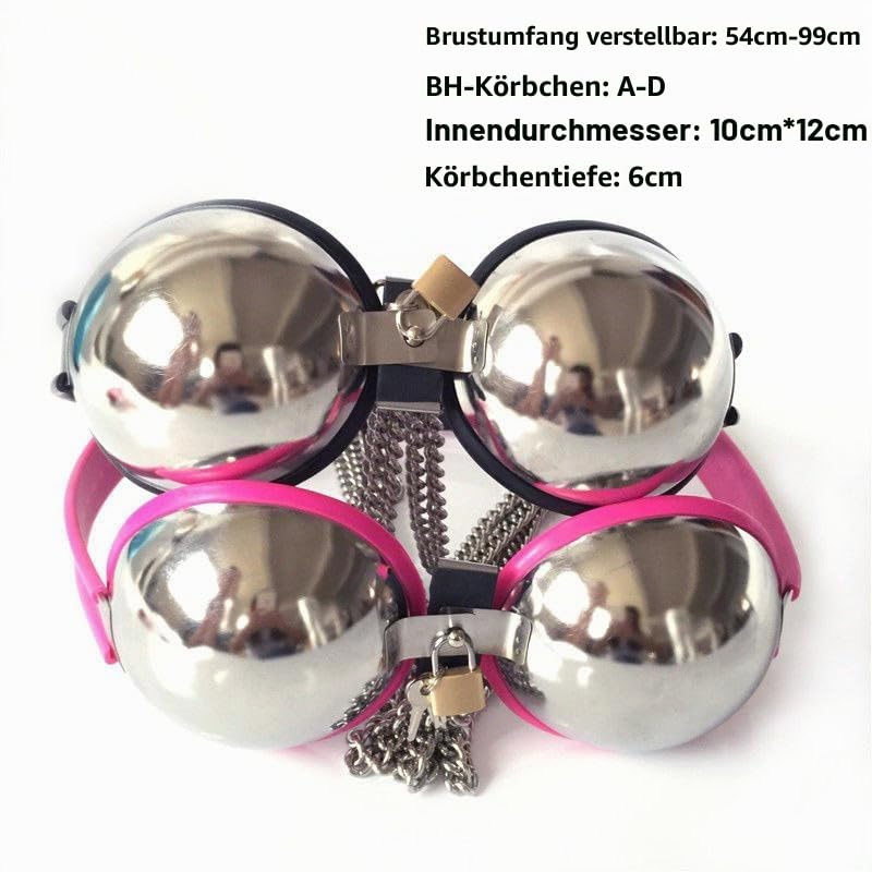 Metall Keuschheit BH Gerät Dame Abschließbare Keuschheit Unterwäsche Einstellbare Kette Bondage Spiele Erotische Sklaven Fetisch Sex Spielzeug Für Frauen (Rosa)