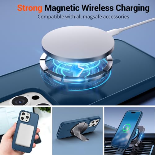 Image of SUPFINE Magnetic for iPhone 15 Pro Case with Screen Protector (Compatible with MagSafe) (Military Grade Drop Protection) Translucent Matte Shockproof with Anti-Fingerprint Phone Case,Deep Blue
