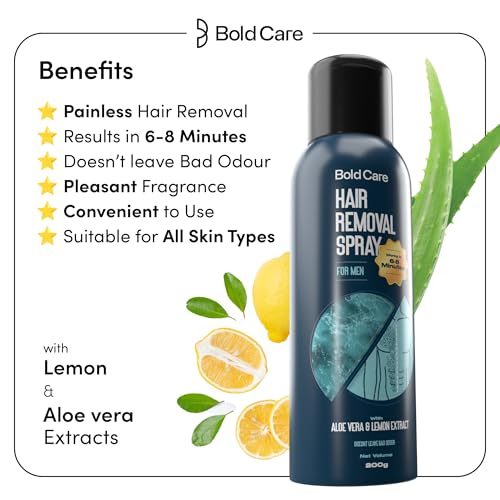 Image of Bold Care Hair Removal Spray - Fast & Painless Body Hair Removal Spray For Smooth Back, Chest, Legs, Arms, Under Arms, With Aloe Vera & Lemon Extract - 200G - Pack Of 2 For Men