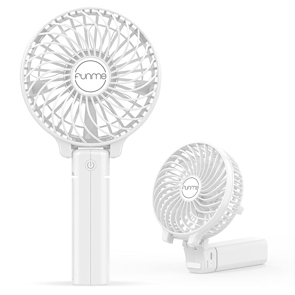 Funme Mini Handheld Fan USB Electric Portable Fan Outdoor Rechargeable Personal Fan Battery Powered 180° 3 Speeds Foldable Desk Cooling for Desktop School Office Home Travel Camping -White — image 1