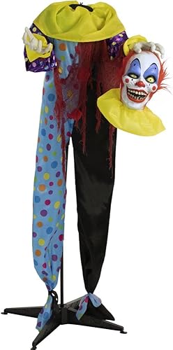 Haunted Hill Farm Payaso parlante animatrónico de tamaño real con luces y sonidos activados por el tacto, funciona con pilas, decoración de