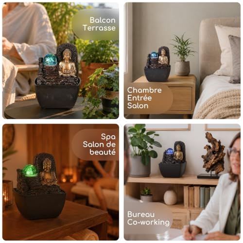 Fontaine d’Intérieur Bouddha Zen Lumière LED Coloré– Décoration Esprit Zen – Objet Porte-Bonheur Feng Shui - Fontaine de Table – Idée Cadeau Futée et Utile Petit Prix – H 18cm – Theravada Zen’Light – vue 3