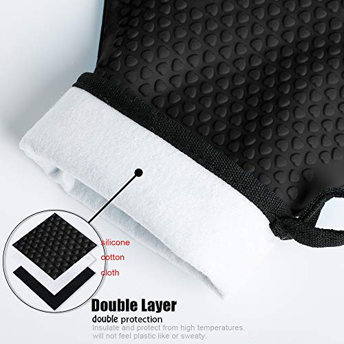 Image of Kitchen Oven Gloves - Dual-Layer Heat Resistant Grilling Gloves, Silicone Oven Mitts with 5 Fingers, Waterproof Non-Slip Pot Holder for Barbecue, Cooking, Baking (Black Long)