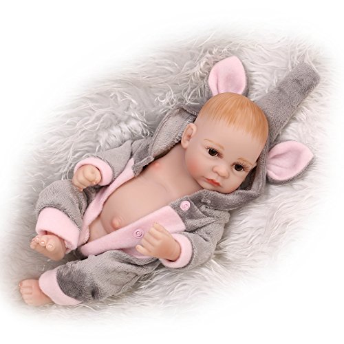 NPK Reborn Baby Dolls Boy 10 " Mini Full Silicone Washable Realistic Handmade Gray Elephant Outfit Newborn Baby Gift Sets Toys for Ages 2+