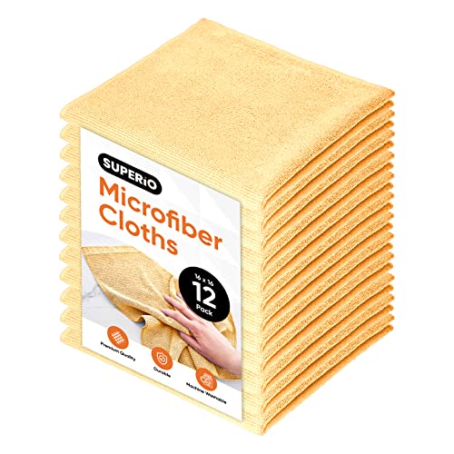 Superio Yellow Microfiber Cleaning Cloth for Cars, Kitchen, Bathroom 16x16 Miracle Cloth, Lint Free