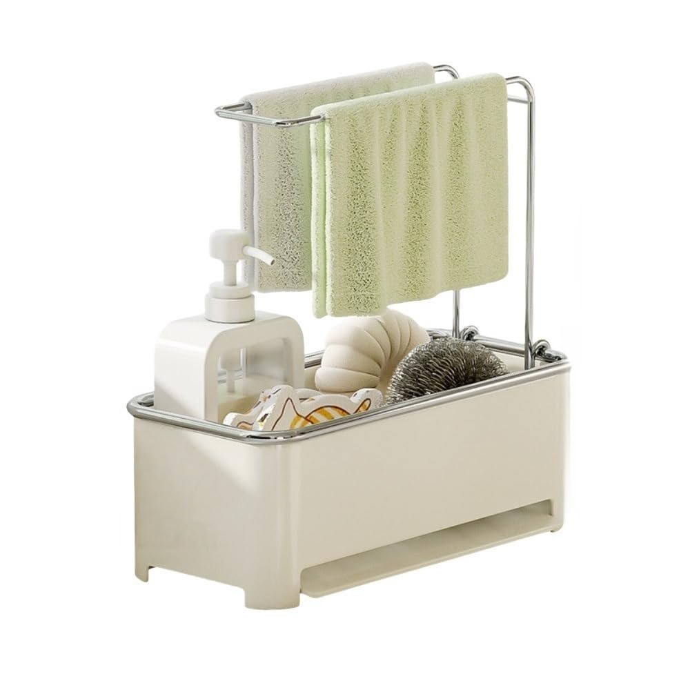 Countertop Drain Rack Sponge Holder with Drainage Tray Metal Frame Countertop Sink Organizer White Sink Caddy for Bathroom