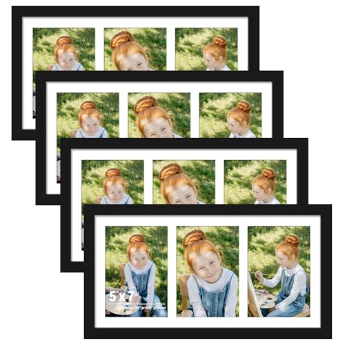 Image of DUENPY 4-Pack 8x16 Collage Picture Frames, 5x7 Collage Picture Frame Displays Three 5x7 inch Photos, or 8x16 (Without Mat) for Available Horizontal Wall Mounting Display and Vertical, Black