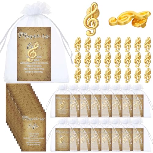 Image of Yinkin Music Note Lapel Pin Bulk Musical Class Teacher Appreciation Gift Treble Clef Brooch with Card and Organza Bag for Back to School Vbs Music Lover Student Choir Band Orchestra