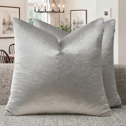 Image of GIGIZAZA Decorative Couch Throw Pillow Covers,Grey Square Pillow Cushion Covers 22x22,Pillow Cases Velvet Pillow Covers