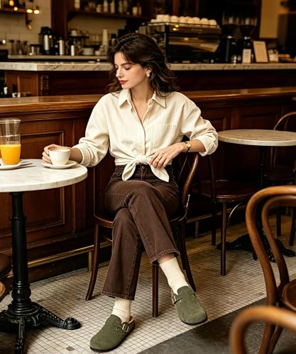 Image of KIDMI Genuine Suede Clogs for Women Men Cork Footbed Sandals Leather Mules Potato Shoes with Arch Support