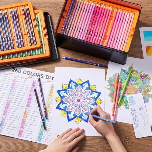 Image of Shuttle Art Colouring Pencils Set, Colouring Pencils for Adults with 260 Vibrant Colours, Shatterproof Soft Wooden Pencils for Adults and Children in Tin Box, Colouring Pencils for Drawing, Painting