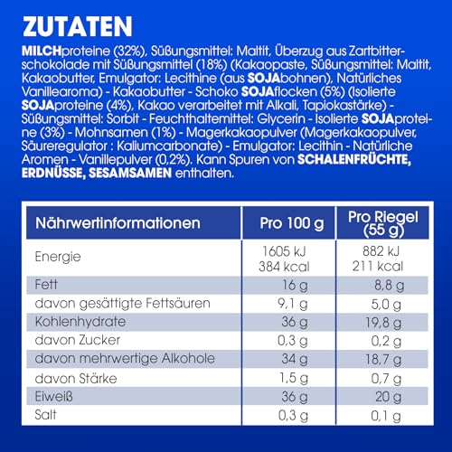 Enervit The Protein Deal Choco & Vanilla Dream – Proteinriegel, Vanille und Zartbitterschokolade, 20 g Protein, 0,2 g Zucker, köstlicher und gesunder Snack, Glutenfrei, 12 Riegel à 55 g 5