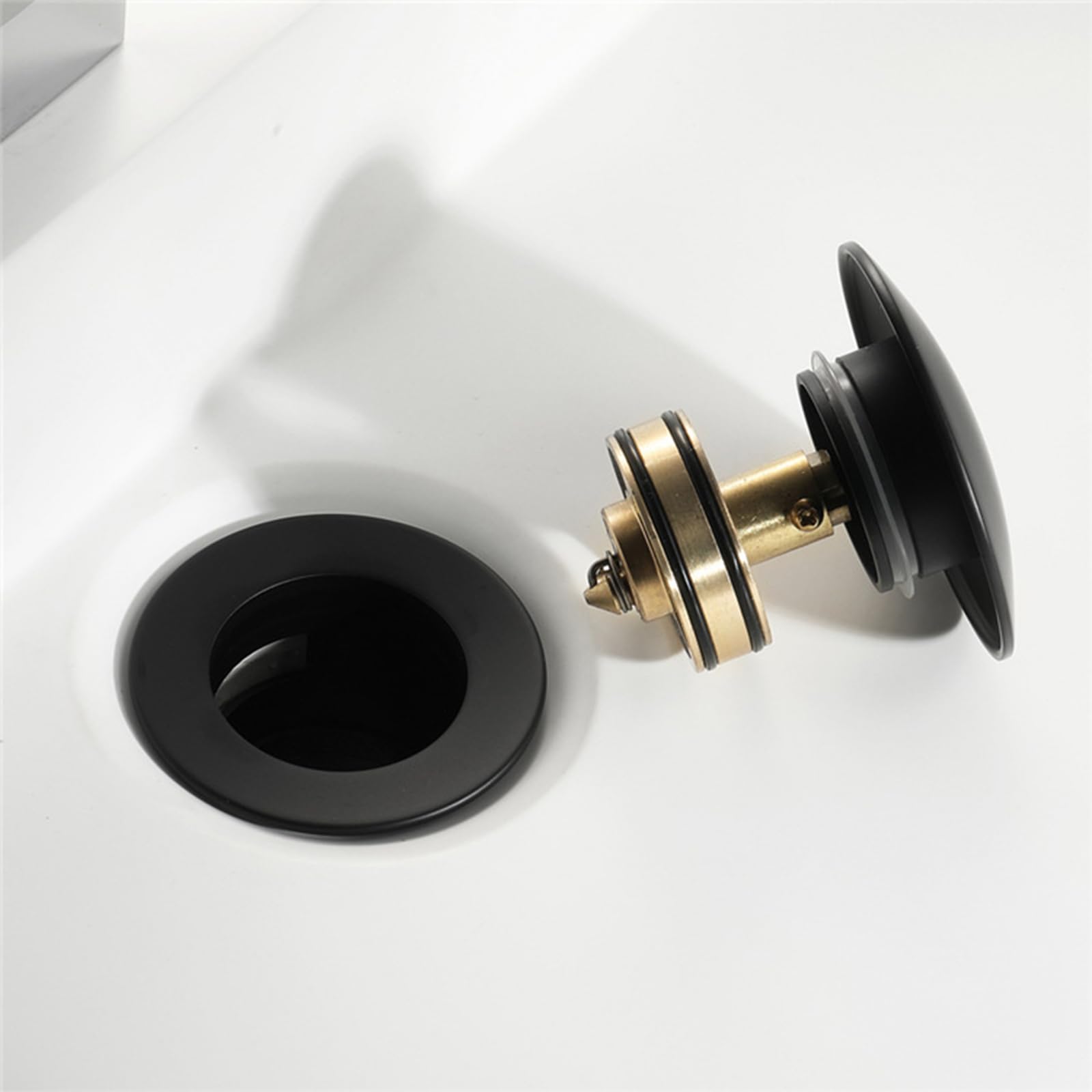 Scarico pop-up per lavello con troppopieno, nero, scarico pop up per lavandino, scarico del lavandino del bagno in bronzo, scarico rimbalzante con foro di troppopieno, rame anticorrosione