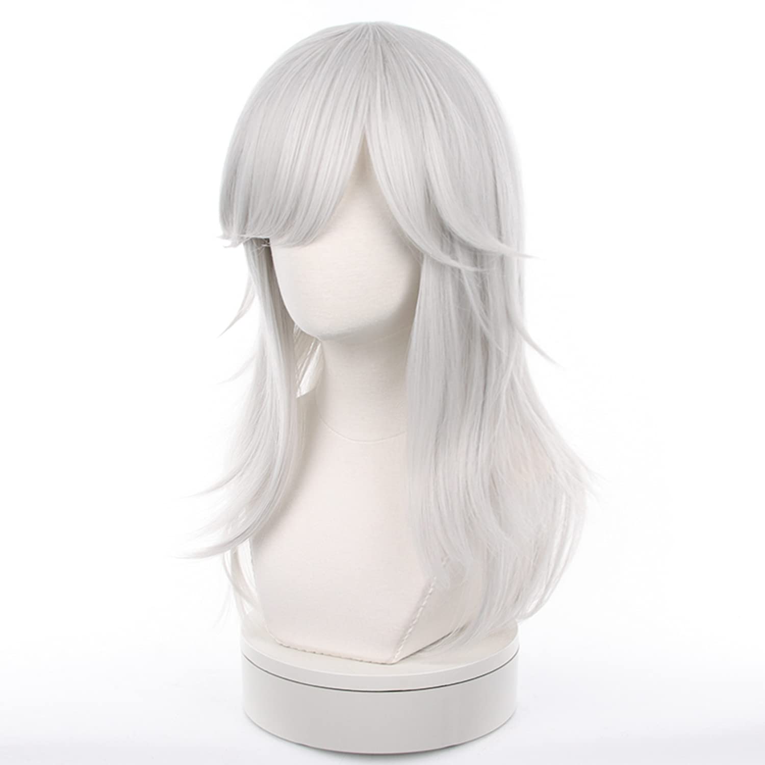 Silver White Medium Cosplay Wig Heat Resistan Synthetic Hairs for Unisex Adult Halloween Comic Con Cos Anime Party Replacement Wigs - Image 2