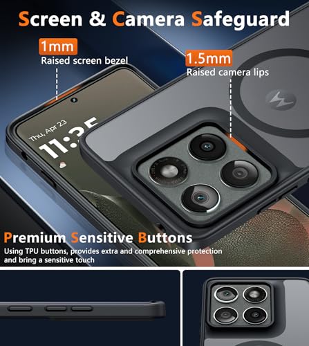 Image of FNTCASE for Motorola Edge-2025 Magnetic Case: Matte Textured Military Grade Drop Protection Translucent Cell Phone Cover - Slim Rugged Durable Shockproof Protective Bumper Phonecase(6.6 inch /Black)