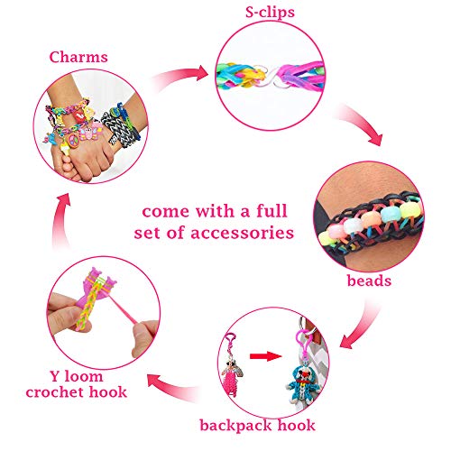 NEOWEEK 11900+ Colored Rubber Bands Bracelet Making Kit, 11000 Loom Bands, 600 S-Clips, 252 Beads, 25 Charms, 10 Backpack Hooks, 5 Crochet Hooks, 2 Y Looms - Thumbnail 6
